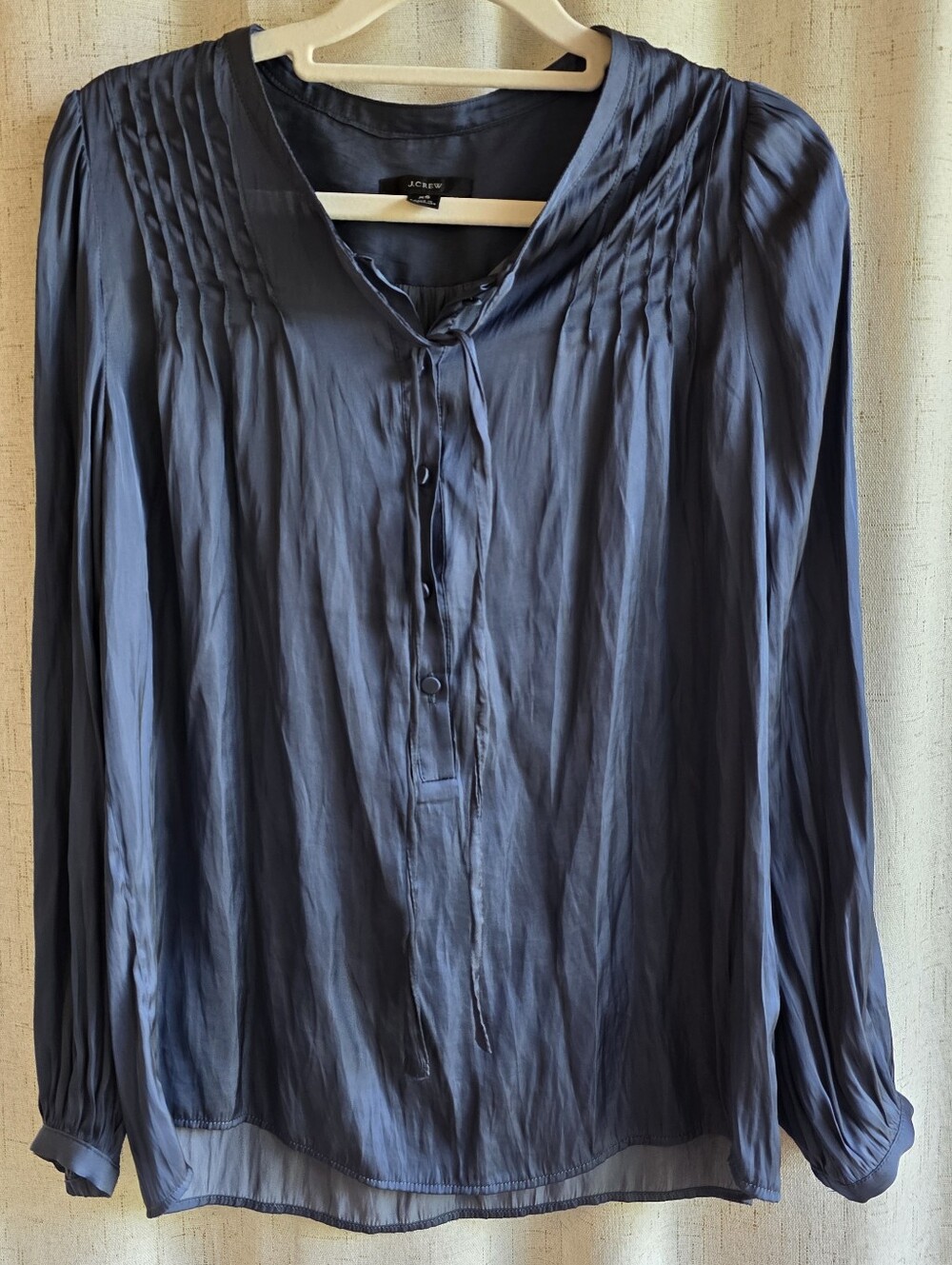J. Crew Featherweight Satin Tie-Neck Top Midnight Blue XS